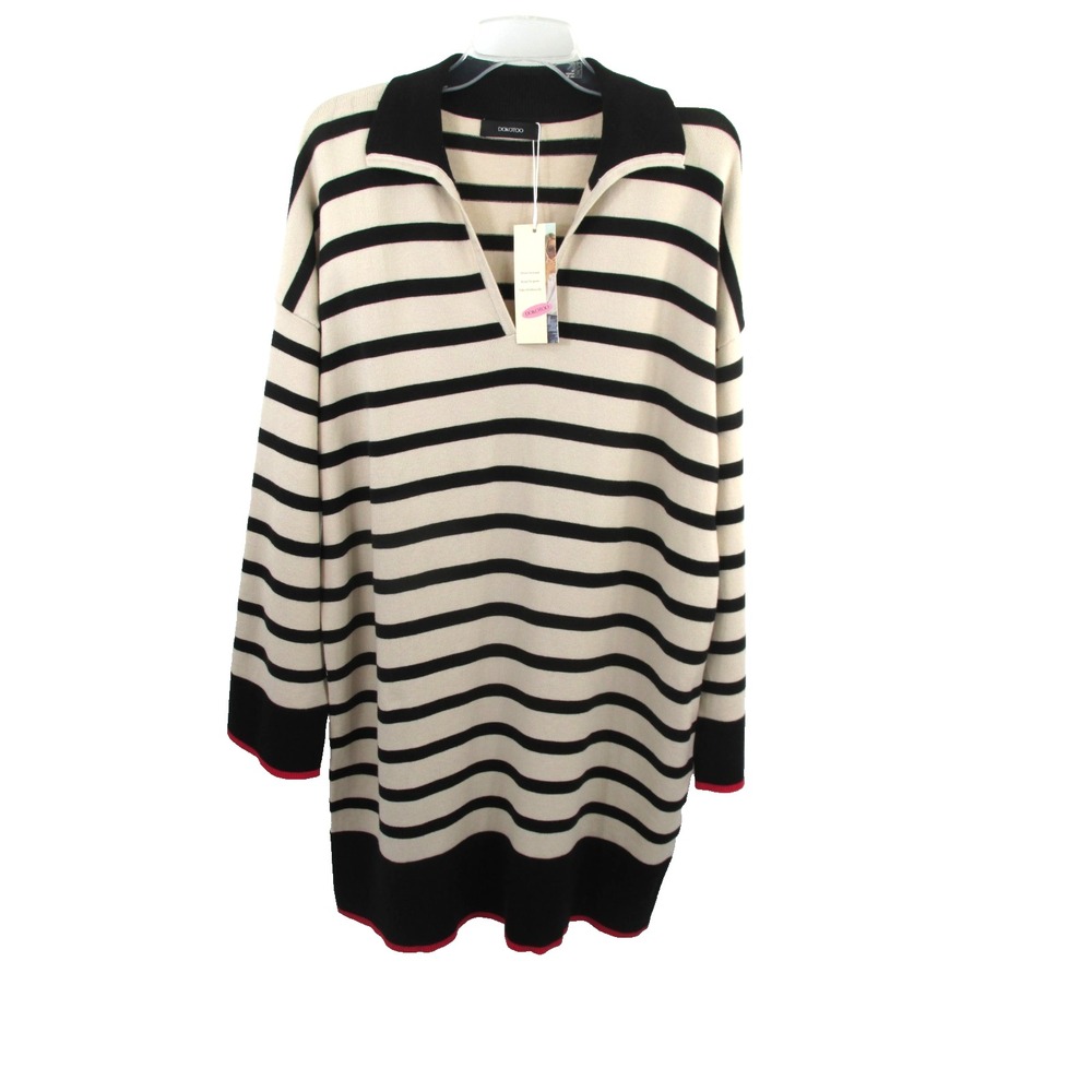 Dokotoo Women XL Beige Striped Midi Sweater Knit Dress Coastal Nautical New